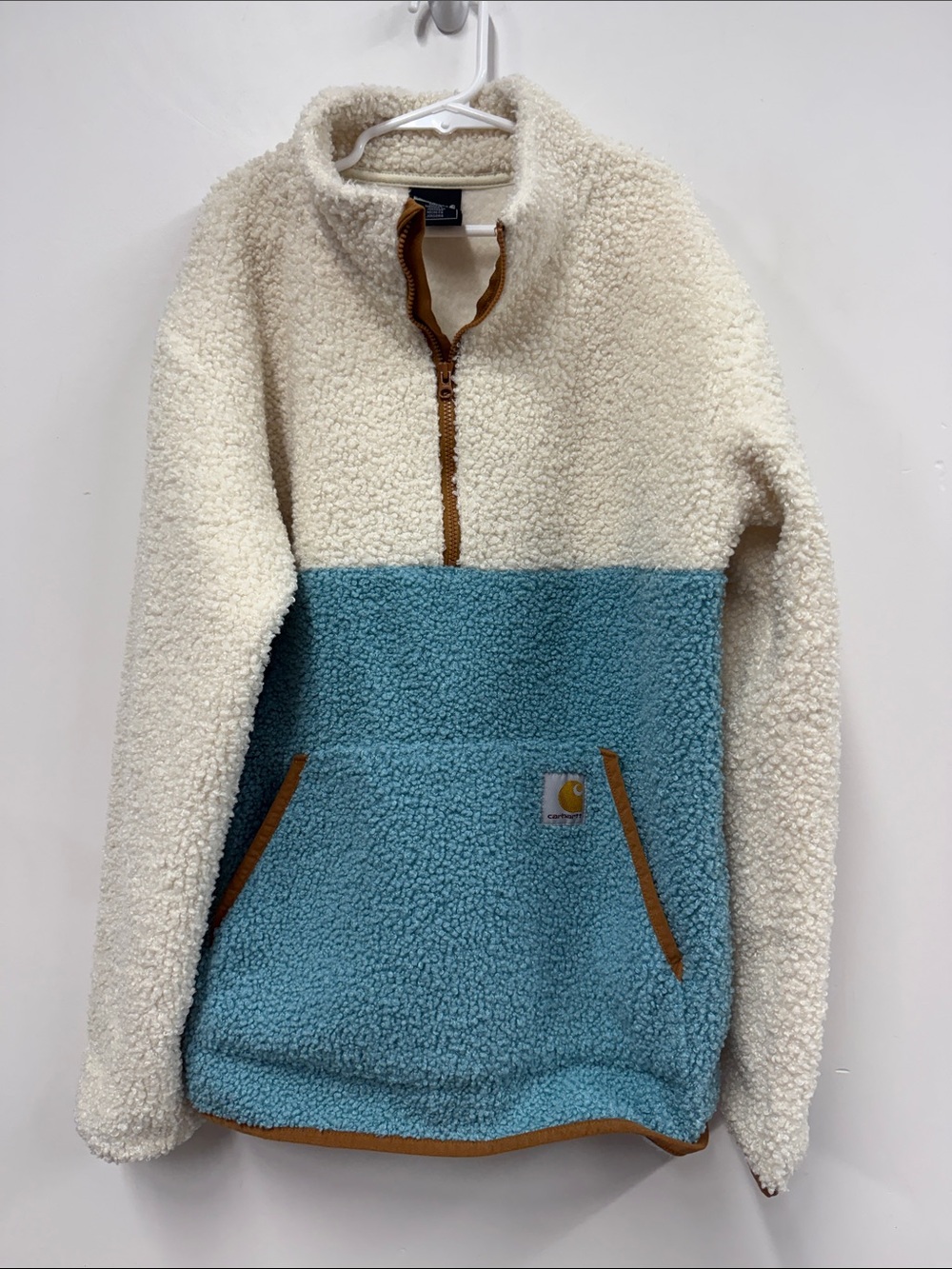 Carhartt Two-Tone Sherpa Pullover - Cream & Blue girls XL